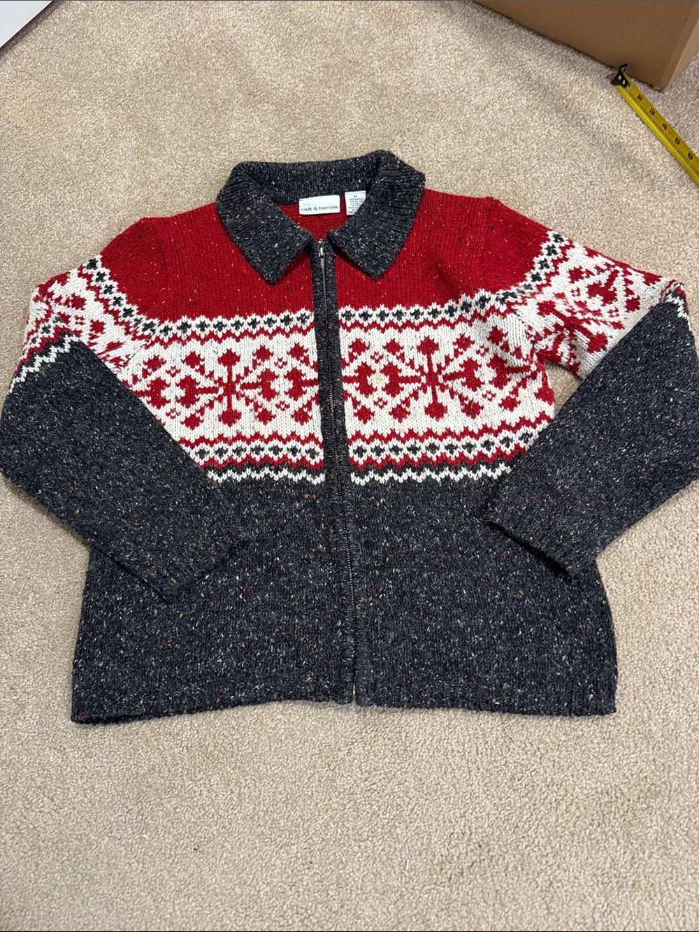 croft & barrow Red and Dark Gray Fair Isle Zip Jacket